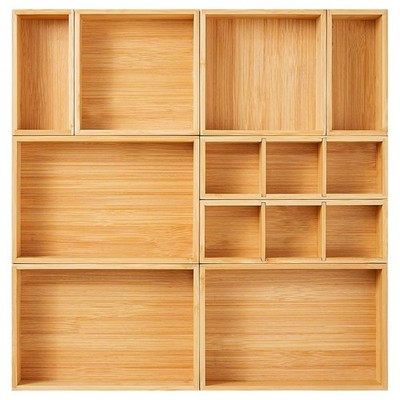 Fabsome Drawer Organizer, Set of 9 Bamboo Wood Kitchen Makeup Desk Junk Tea D...