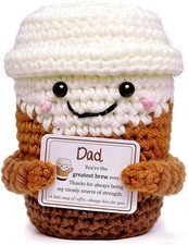 Dad Birthday Gift from Daughter Son, Best Dad Ever Gifts Handmade Crochet Coffee