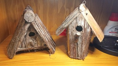 Lot Of 2 Cedar Handmade Live Wood Bird Houses