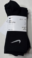 NIKE EVERYDAY COTTON CUSHIONED CREW SOCKS SZ LARGE SX7664-010 BLACK FREE SHIP