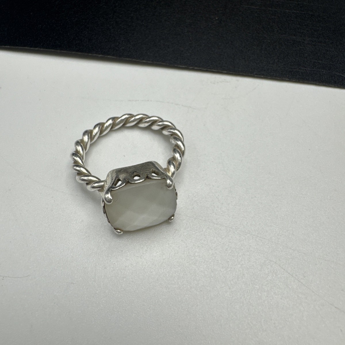 Authentic PANDORA Sincerity Mother of Pearl Ring Twist Band Sz 5.5
