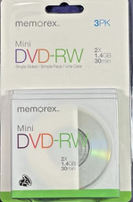 Memorex Mini DVD-RW Single Sided 2x 1.4 GB 30 Minute Media 4 Packs
