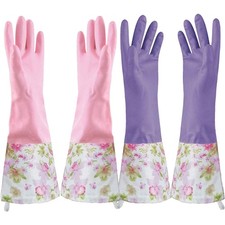 2 Pairs Latex-Free Reusable Dishwashing Gloves,PVC Waterproof Long Cuff and F...