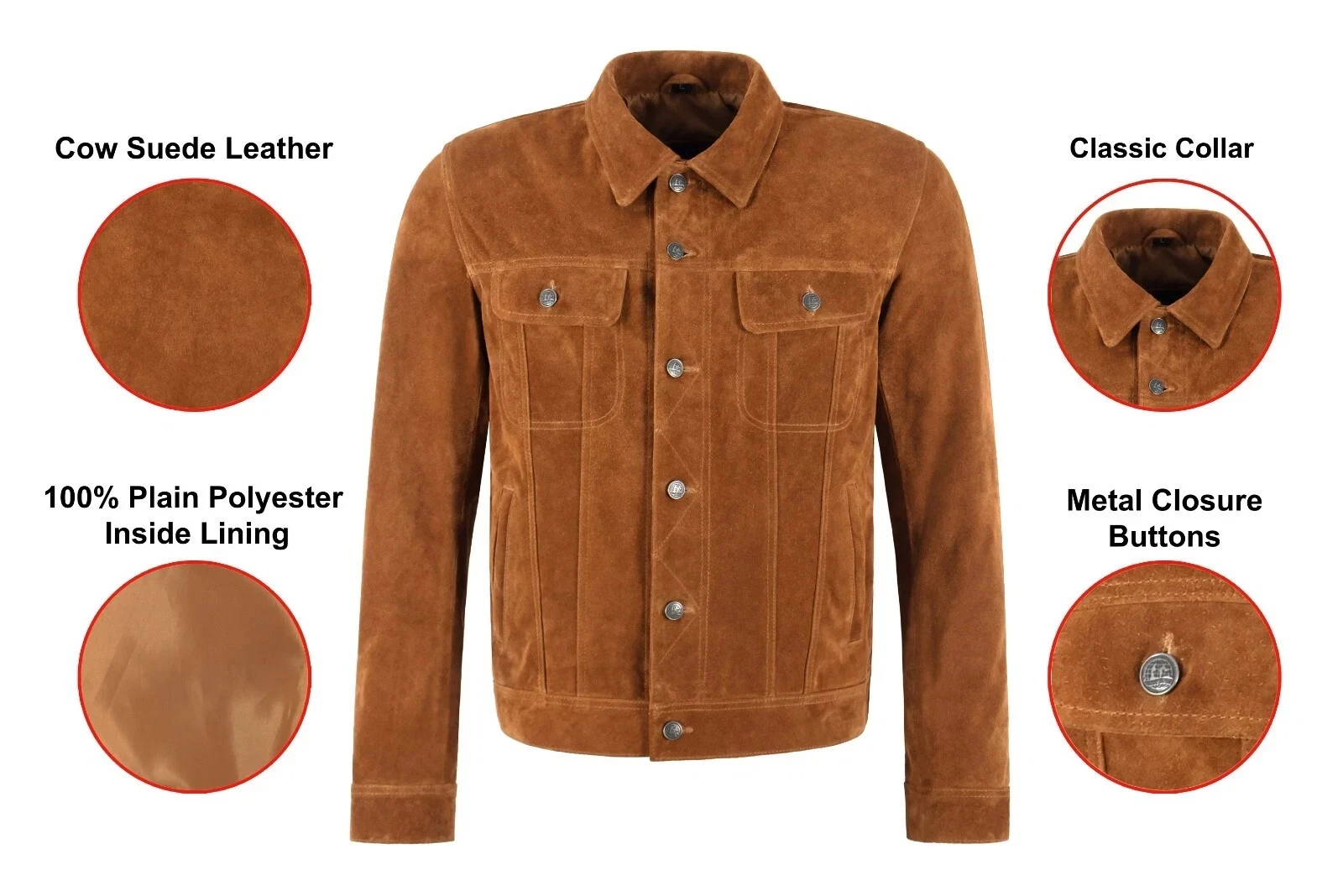 Men's TRUCKER Suede Leather Western Jacket Classic Denim Style Shirt Jacket 1280 - product detail image 5