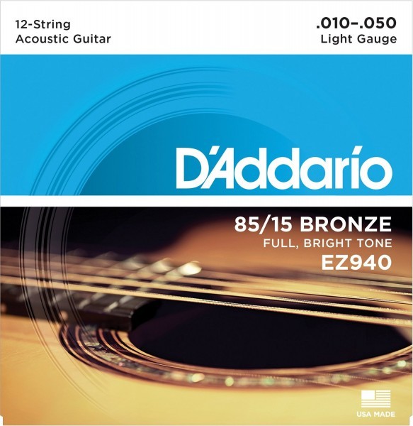 D'Addario EZ940 Bronze Light (.010.-050) 12-String Acoustic Guitar Strings