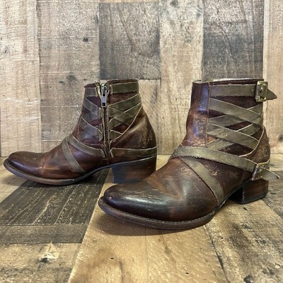 Freebird by Steven Sammi Ankle Strappy Brown Boots Booties Womens 8