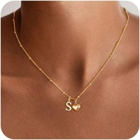 Kette Gold Damen Herz 14K Vergoldet Buchstaben Schmuck Geschenk Frauen MäDchen