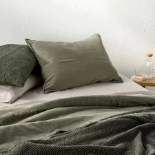 Casaluna Heavyweight Linen Blend Olive Green Standard 20" x 26" Pillow Sham NWOT