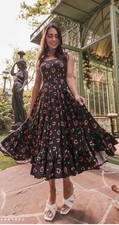 JessaKae Cherry Jam Dress Womens S Ruffle Midi Flowy Garden Tea Party NEW