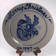 Rowe Pottery 1997 Christmas Plate - Merry Christmas Santa & Reindeer Plate