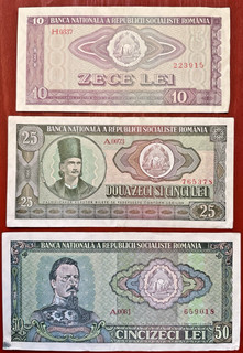 ROMANIA Rumänien lot 3 banknotes 10 lei 25 lei 50 lei 1966 Pick 94 95 96