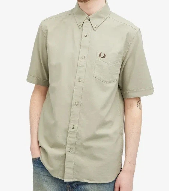 FRED PERRY OXFORD SHORT SLEEVE SHIRT M5503 U54 WARM GREY NEW WITH TAGS