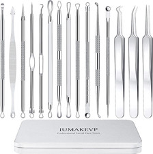 Pimple Popper Tool Kit, 15 PCS Professional Stainless Steel Blackhead Remover C