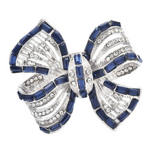 Blue Crystal Bow Brooch Pin Rhinestone Ribbon Lapel Scarf Hat Women Gift