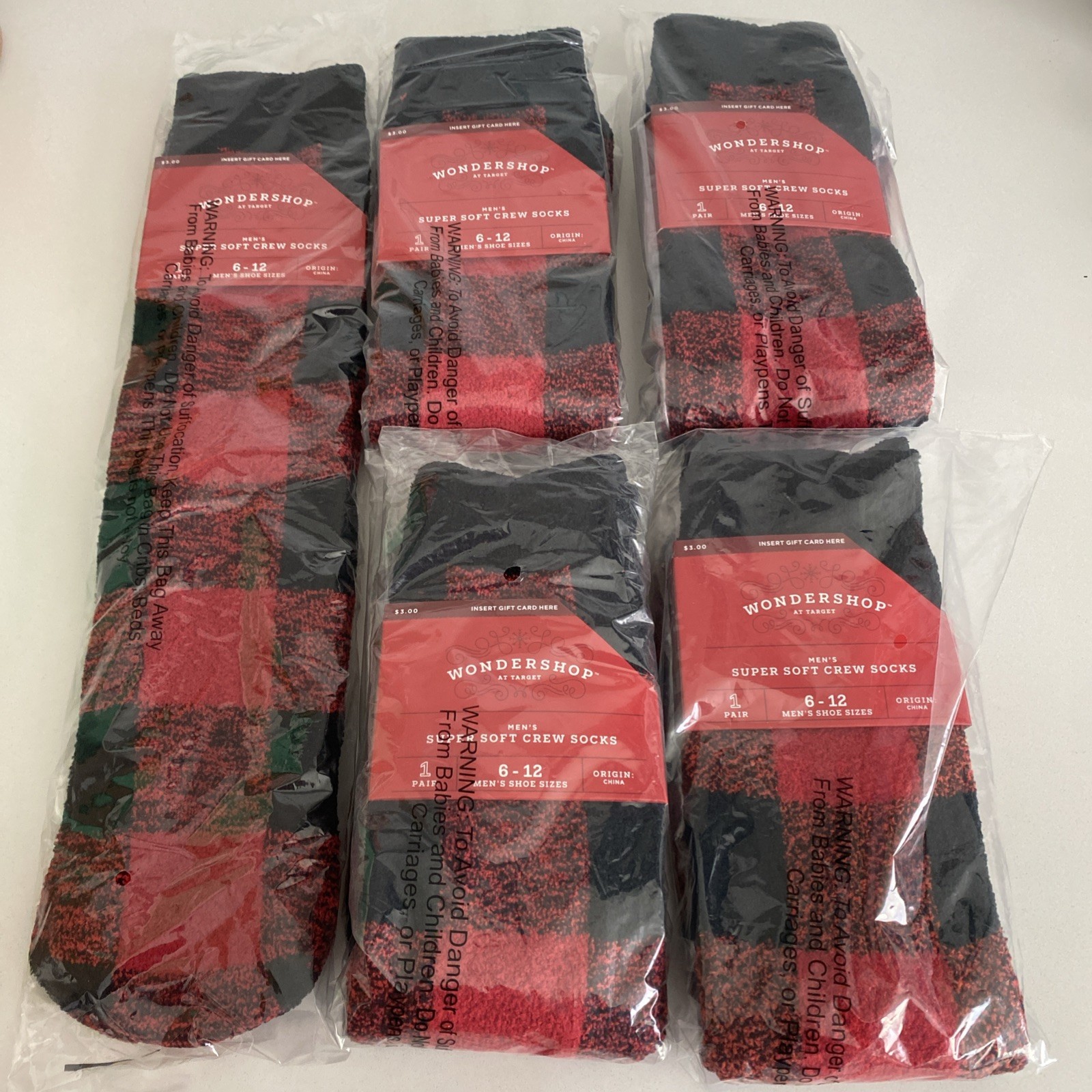 Wondershop Men’s Super Soft Crew Socks Size 6-12 Pack Of 5