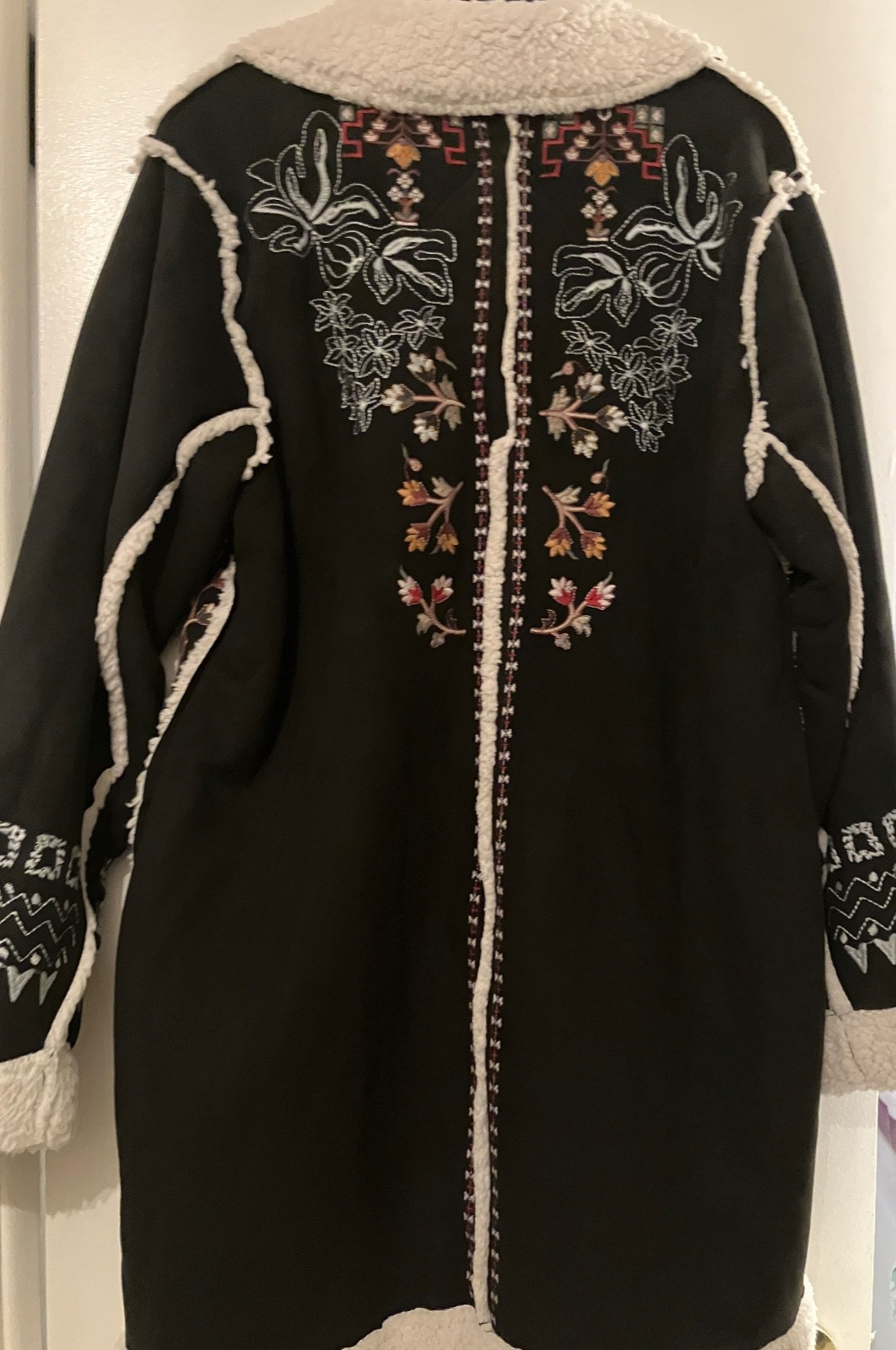 💕Johnny Was Lori (Faux)Suede Sherpa Embroidered Jacket Coat Joyse Black- L- NWT