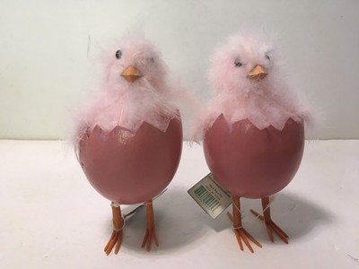 Midwest of Cannon Falls Pink Hatching Chick in Egg Lot of 2 Easter Figurine