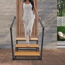 NEW 3 Steps Stairs For Basement Stair With Handrail Freestanding Garage Steps US