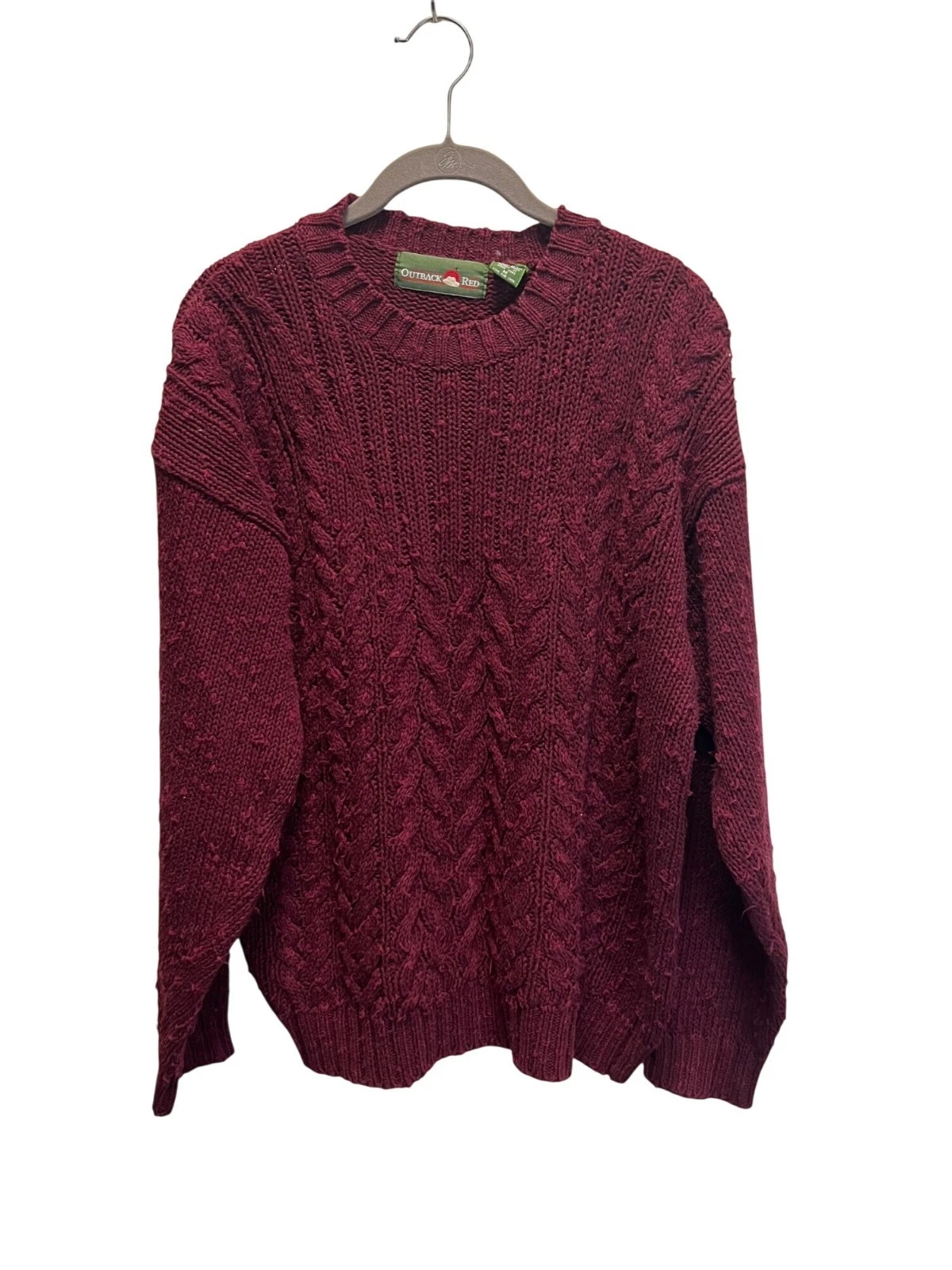 Outback Red Maroon Cable-Knit Pullover Sweater Mens M Cotton Wool Blend
