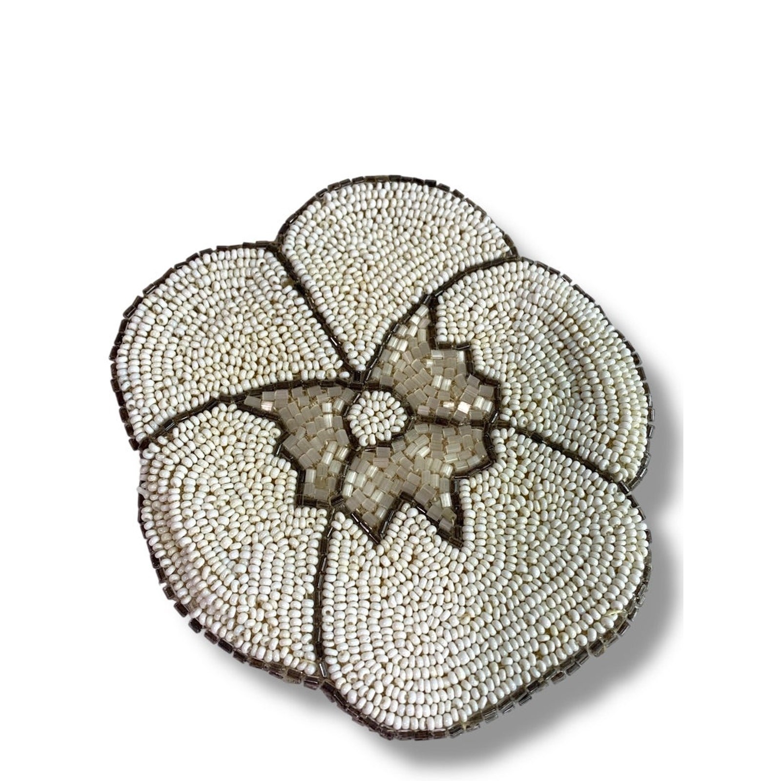 Vintage Beaded White Flower Small Pouch Snap Top Coin Purse 4 Inch