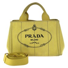 Prada Canapa Canvas 2Way Tote Bag Women Yellow One Size