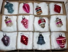 Box of 12~Vtg~SHINY BRITE & More~FANCY Xmas Glass Ornament~Unsilvered Atomic TOP