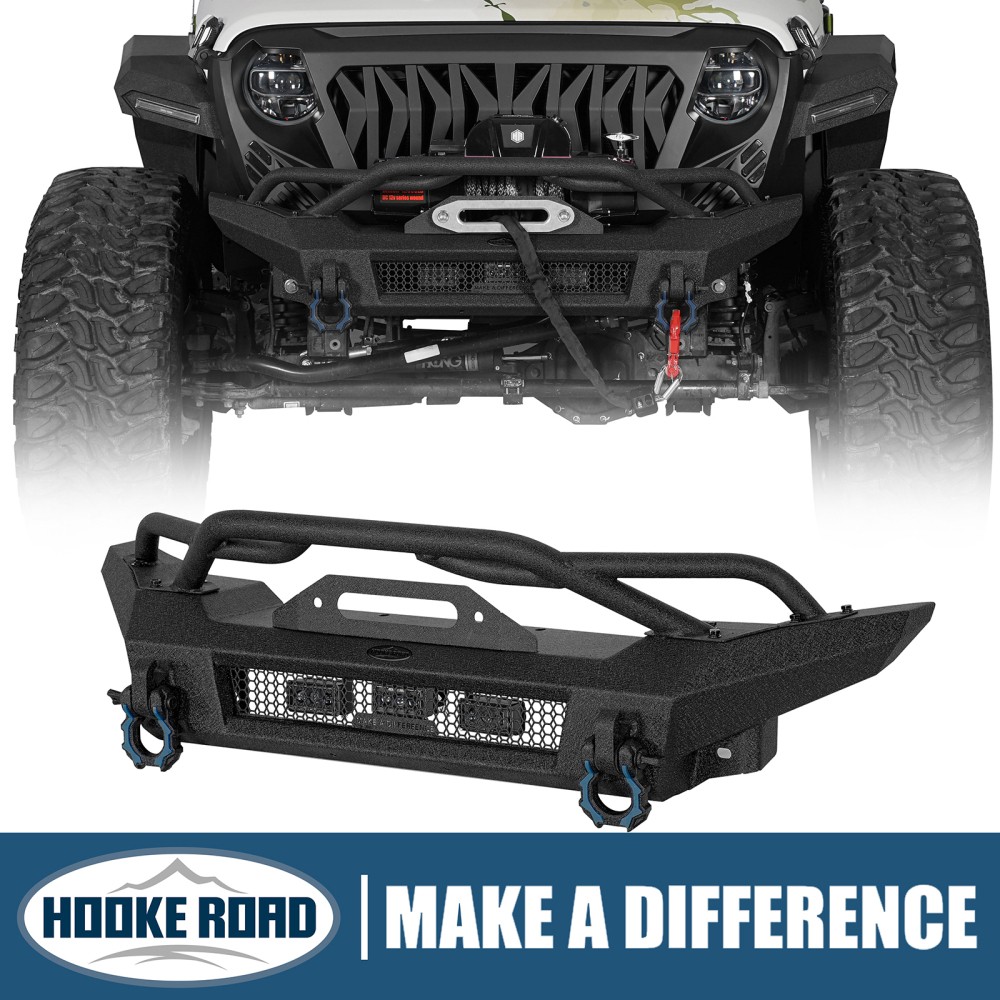 Hooke Road Front Bumper For 2018-2025 Jeep Wrangler JL JT w/LED Lights & D-Rings