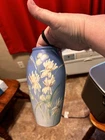 Vintage Weller Art Pottery Vase 8” Hand Painted Floral Matte Blue Artist Signed