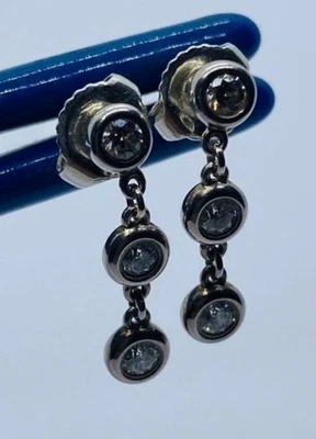 Authentic Diamonds by the Yard Drop Earrings Sterling Silver 925 - Image 1 of 4