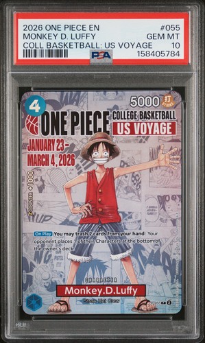 2026 ONE PIECE COLLEGE BASKETBALL: US VOYAGE #055 MONKEY D. LUFFY PSA 10