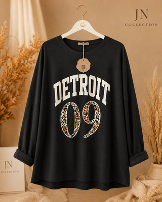 Damen Oversize Shirt DETROIT 09 Leo Baumwolle Longsleeve Big Size AA 75