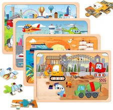 Puzzles for Kids Ages 4-6,24 Pieces Wooden Construction boat airplane car