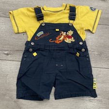 Vtg Y2K Disney Baby Pooh Tigger Yellow Blue Overalls 2 Piece