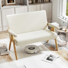 Comfy Upholstered Sherpa Couch with Armrests-Beige Loveseat Sofa