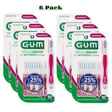 GUM Proxabrush Go-Betweens Moderate Brushes - Soft Bristled Picks  6 Pack 