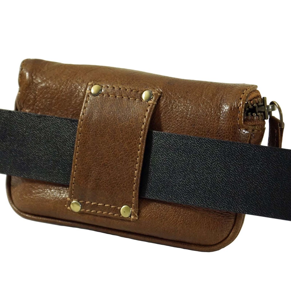 Branco kleine Gürteltasche Leder Bikertasche Hüfttasche Bauchtasch cognac 79411 - Bild 4 von 4