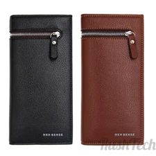 Mens Leather Wallet RFID Blocking Slim Money Clip Credit Card Holder Long Purse