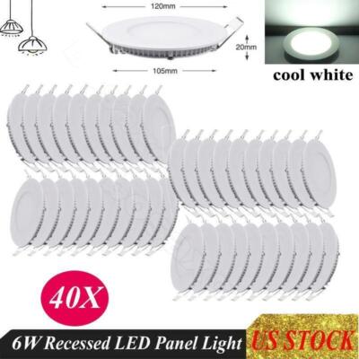 40x 6W Cool White LED Panel Light Recessed Round Ceiling Lamp Kitchen Fixtures