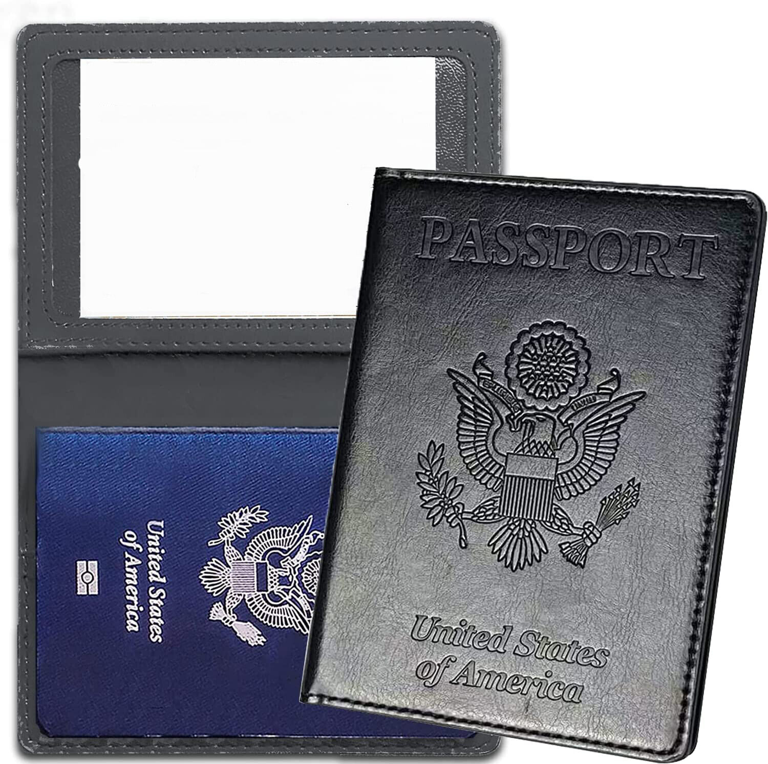 Black Passport Holder and Vaccine Card Holder for Women, Men, and Kids