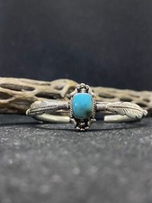 Navajo king man turquoise Sterling Silver feather cuff bracelet signed  stamped