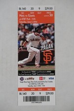 SAN FRANCISCO GIANTS VS NEW YORK METS 6/7/2014 FULL TICKET~ ANGEL PAGAN
