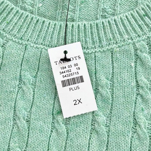NWT Talbots Plus Cable Knit Tweed Crewneck Sweater 2X Aqua $80 Classic Fit - Picture 13 of 15