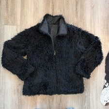 Vintage Cavalini Black Faux Fur Reversible Faux Fur/ Deep Pile Jacket Sz M