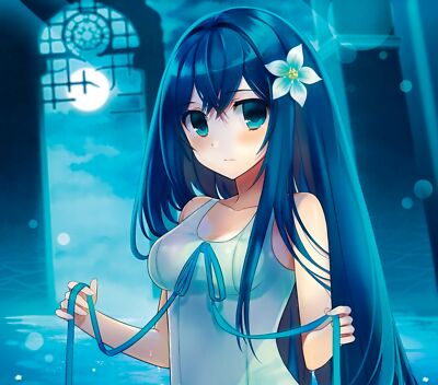 Anime artwork 2d illustration blue hair bangs eyes Custom Gaming Mat Desk
