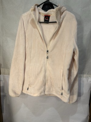 Gerry Fleece Jacket Women s Size L. Zipper Pockets/Ivory Color/Hood.