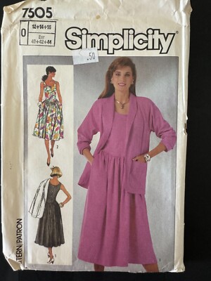 7505 Simplicity SEWING Pattern 1980s DRESS Unlined JACKET Size 12 14 16 Uncut