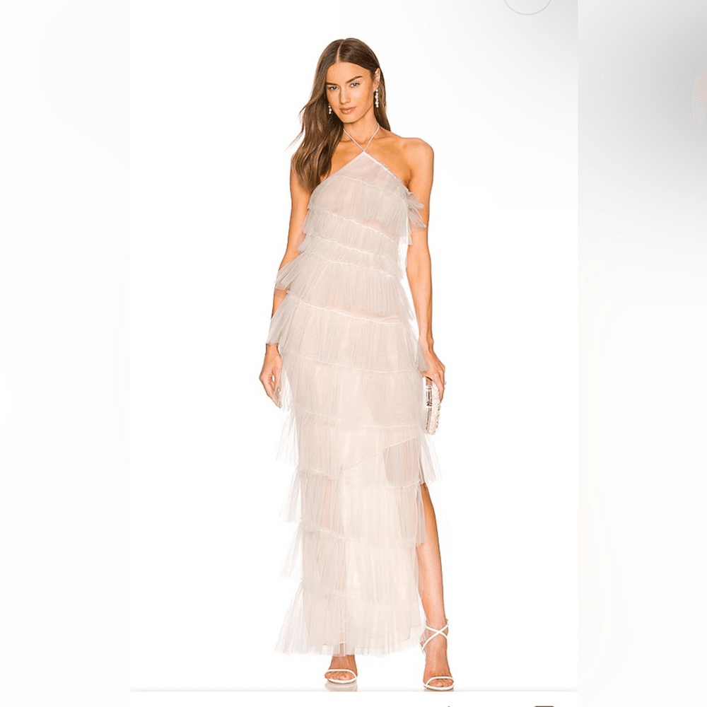 The Bar Henri gown blanc white tulle maxi dress halter wedding party  Revolve 2 | eBay