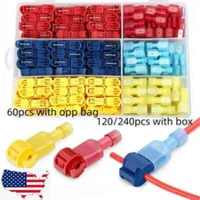 60/240Pcs Quick Splice T-Tap Insulated Crimp Terminals Kit Spade Wire Connectors