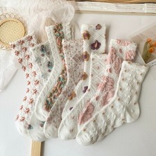 8 Pairs Women's Girls Cotton Crew Socks Lot Casual Floral Work Dress Socks 6-9