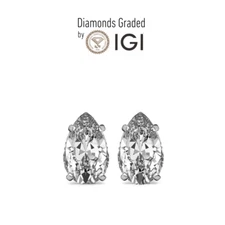 IGI 3.0Ct FVS1 Pear Lab Diamond Basket Stud Earrings Screw Back 14K White Gold